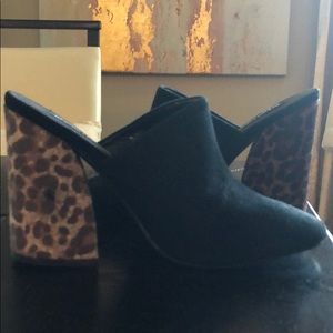 Leopard and black suede mules